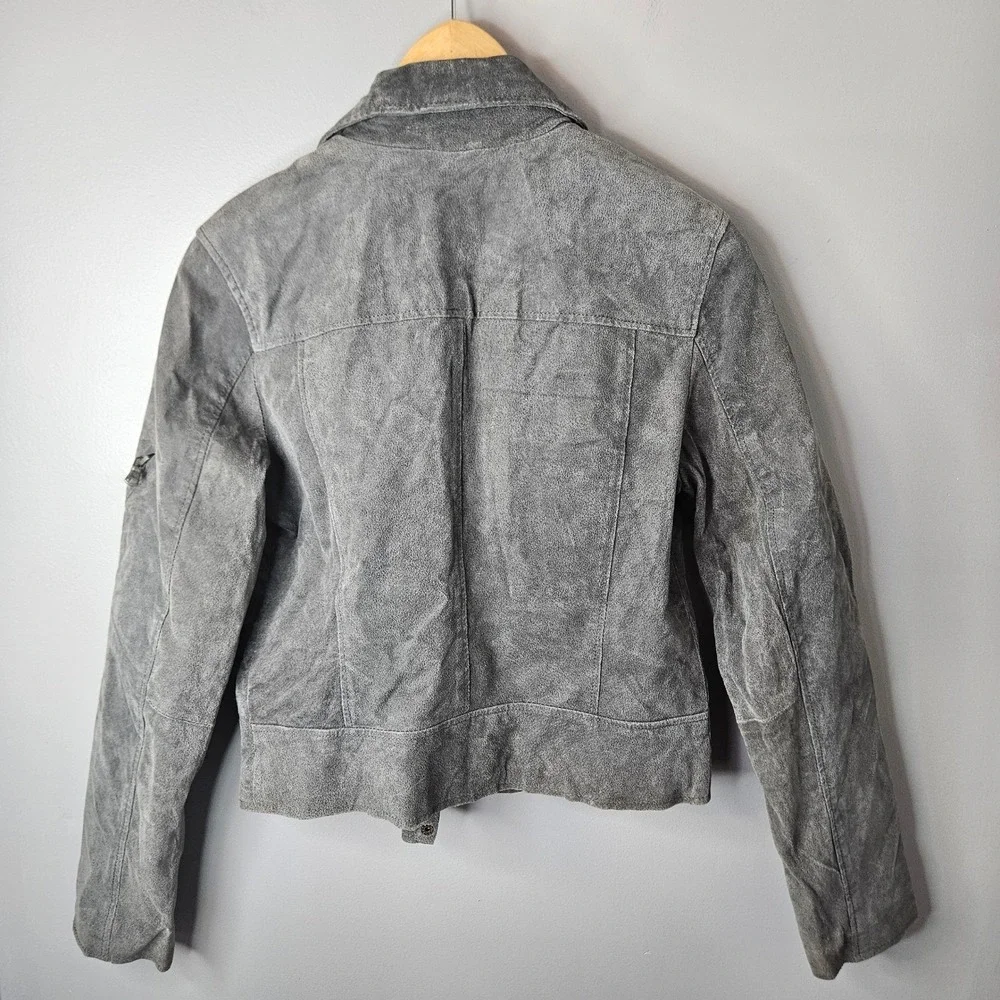 Levis Womens Gray Genuine Suede Leather Moto Biker Jacket Asymmetric Zip Medium?